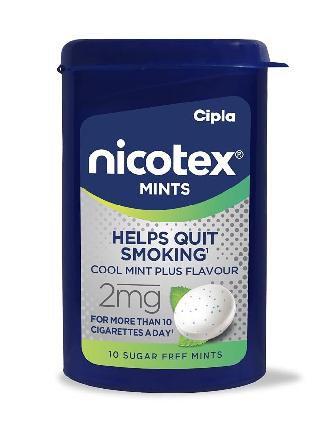 Cipla Nicotex Mints | Nicotine 2mg Lozenges (60 Pcs)| Helps Quit Smoking | Sugar Free | Cool Mint Plus Flavour (10 * 6 Pcs)