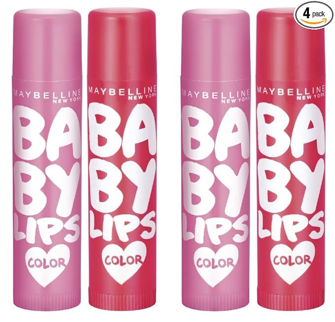 Maybelline New York Lip Balm, With SPF, Moisturises and Protects from the Sun, Pink Lolita & Baby Lips Cherry Kiss, Baby Lips, Pink, Red,(Pack of 4), 8g