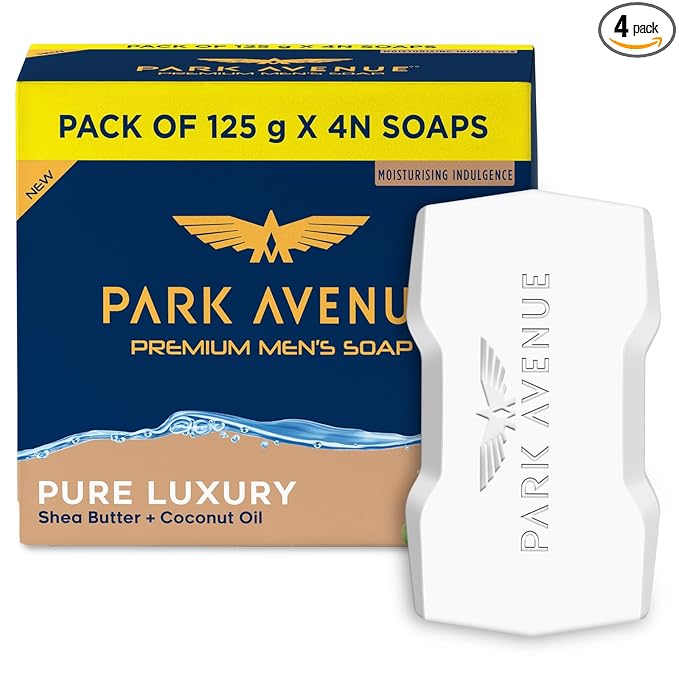 Park Avenue Premium Men’s Soaps for Bath – Pure Luxury | 125g (Pack of 4) | Enriched with Shea Butter & Coconut Oil | Grade 1 Soap | For All Skin Types